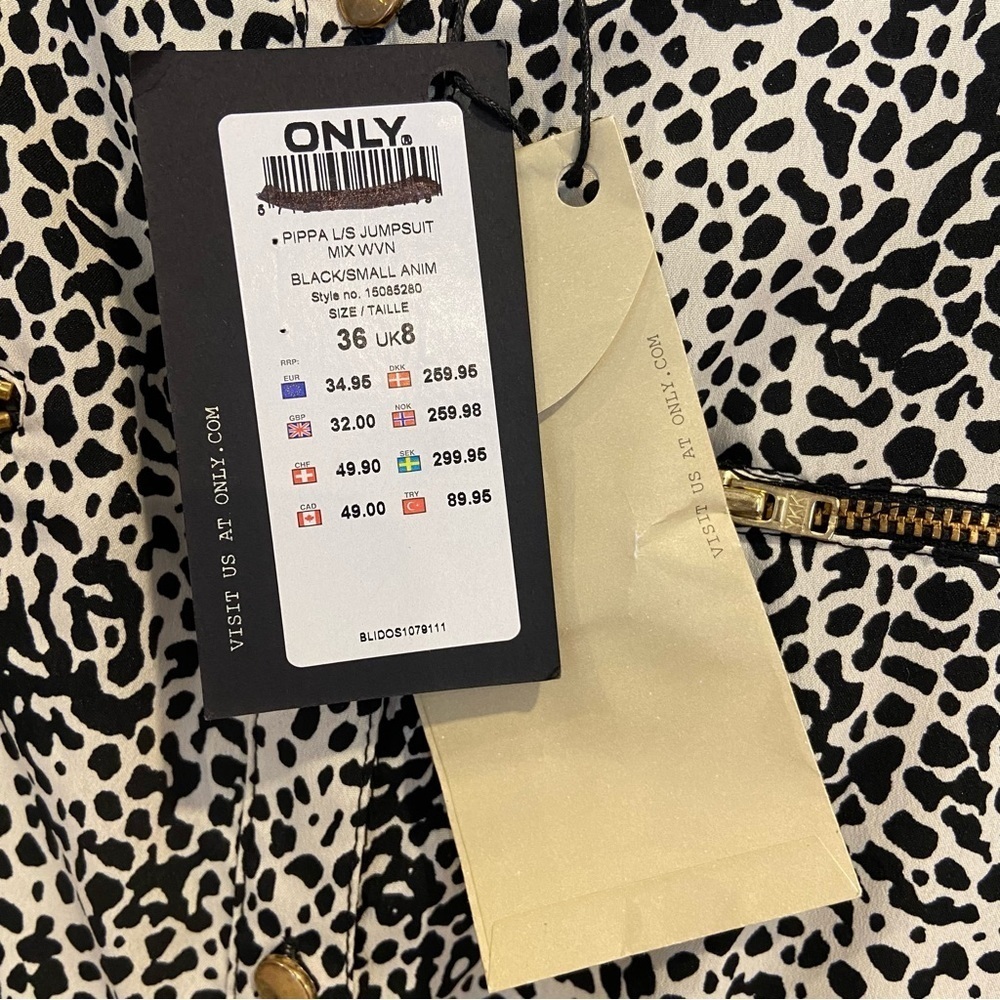 Only Pippa jumpsuit lightweight gold hardware animal print black white NWT - Picture 10 of 16